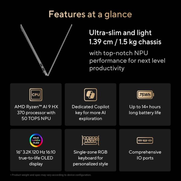 ASUS Vivobook S 16 M5606WA-MX077X Ryzen AI 9 HX 370/32GB/SSD 1TB/16" 3.2K OLED 120Hz/BL KEY/W11Pro - Image 9