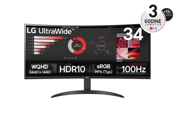 Monitor LG 34WR50QK-B UltraWide™ curved, 34", VA, 3440x1440, 2x HDMI, DP