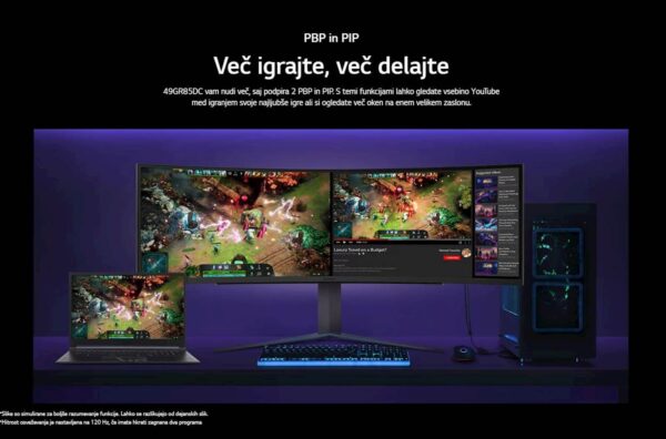 Monitor LG 49" 49GR85DC-B UltraGear ukrivljen, 5120x1440, 2x HDMI, DP, 240Hz - Image 7