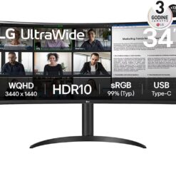 Monitor LG 34 34WR55QK-B UltraWide ukrivljen, VA, 3440x1440, 2x HDMI, DP, USB C