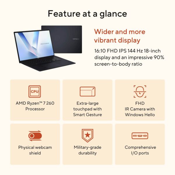 ASUS Vivobook 18 M1807HA-S8022W Ryzen 7 260/32GB/SSD 1TB/18,4" WUXGA IPS-level 144Hz /BL KEY/W11Home - Image 5