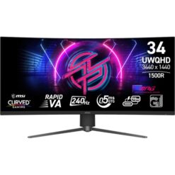 Zaslon MSI MPG 346CQRF X24 34" / UWQHD / 240Hz / 0,5ms / ukrivljen / HDR400 / USB-C 98W / nastavljiv po višini / črn