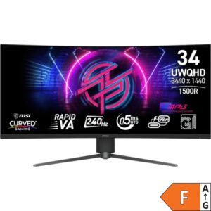 Zaslon MSI MPG 346CQRF X24 34" / UWQHD / 240Hz / 0,5ms / ukrivljen / HDR400 / USB-C 98W / nastavljiv po višini / črn
