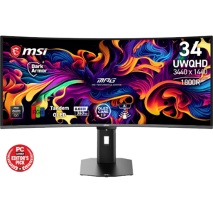 Zaslon MSI MPG 341CQR QD-OLED X36 / 86,4 cm (34") / 3440x1440 (UWQHD) / QD-OLED / 360Hz / 0.03 ms (GTG) / 300 nits / 1500000:1 / nastavljiv po višini